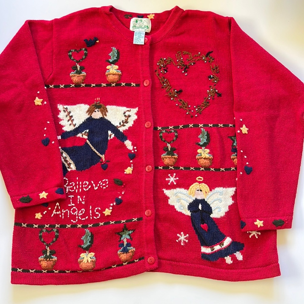 Quacker Factory Holiday Angel Sweater With Button Covers